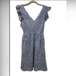Summer Blue Floral Ruffle Sleeve Dress Size Small. Tie back.
